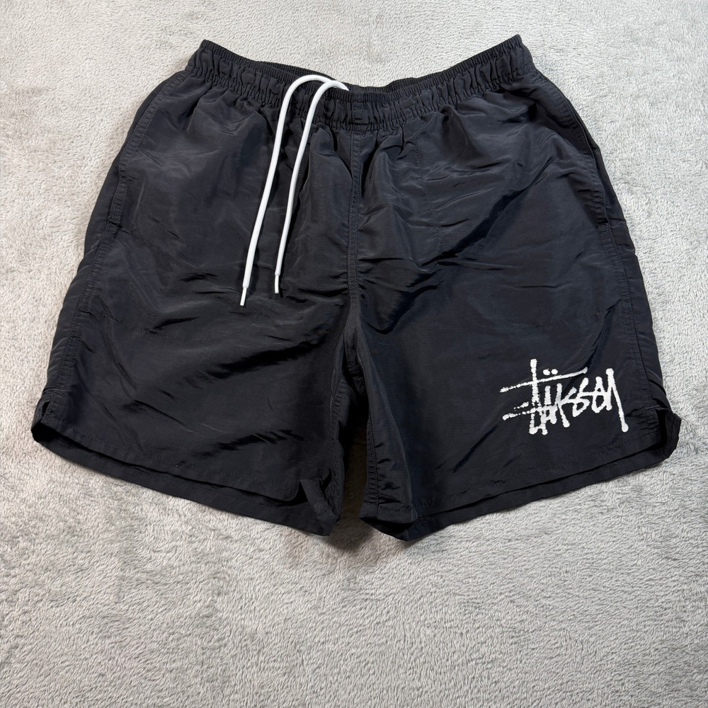 Stussy Big Basic Water Shorts Mens Small Black Nylon Swim Trunks Summer